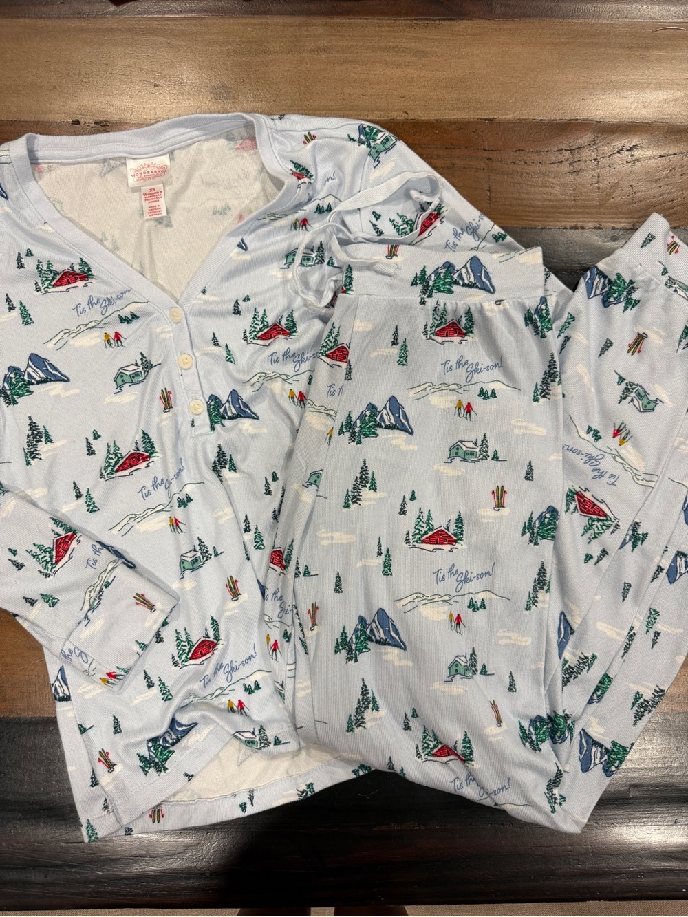 Wondershop Light Blue Mountain Cabin Pajama Set with Red & Green Accents